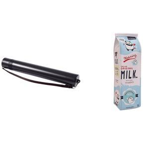 BRADOO- 1 Pcs Black Drawing Picture Storage Tube Scroll Holder & 1 Pcs Simulation of Milk Cartoon Pencil Case Stationery Pouch