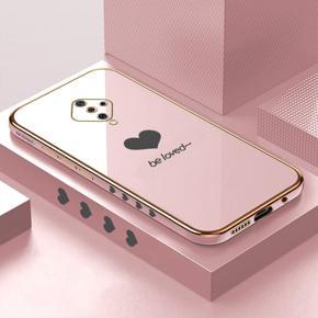 Hontinga for Vivo S1 Pro Luxury 6D Plating Soft Casing Silicone Square Frame Phone Case Shiny Bling Back Cover Lover Heart Side Pattern Case