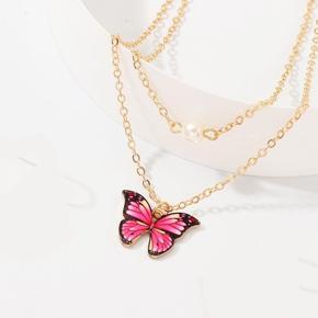 Trendy Double Layer Pearl Chain Choker Butterfly Pendant Necklaces for Girls Simple New Stylish Collection 2022 - Necklace for Women Stylish Simple Fashion