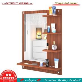 Wood Rectangular Wall Mount Dressing Mirror with Shelves, Size 23"L x 5"W x 31" Color-3D Walnut, 3D White & Black-HR Crafts