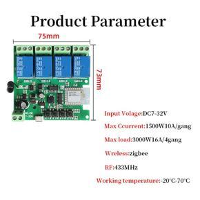 XHHDQES 4CH Zigbee Smart Light Switch Module DC 5/12/32V RF433 Receive 10A Relays Work with Alexa Google Assistant