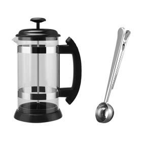 ARELENE French Press Refillable Coffee Kettle Party Time Americano Coffee Maker Tea Milk Foam Producer with Clip Spoon