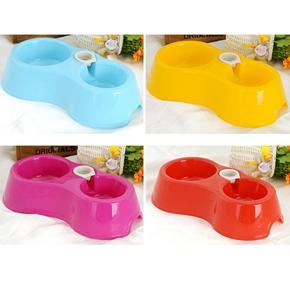 Pets Dog Cat Automatic Food Supply Bowl Bottle Inserted Dual Drinking Feeding Bowls