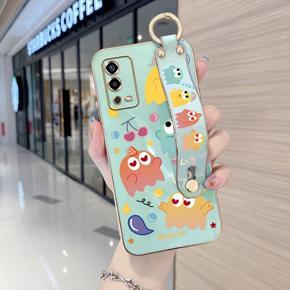 Hontinga for OPPO A55 Back Cover With Wristband Luxury 6D Plating Cute Little Monsters Case Soft Silicone Square Phone Cases