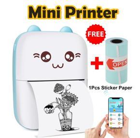Mini Printer Machine - Wireless portable mini thermal pos pocket mobile printer best gift for anyone - small thermal hand printer - Mini thermal Bluetooth pocket photo printer with free one-piece ther
