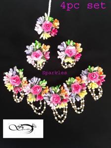 Multicolor Artificial Flower Non-Bridal Jewellery Set for Girls & Women -4 pc
