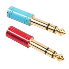 2Pcs 6.5Mm 6.35Mm 1/4Inch Male To 3.5Mm 1/8Inch Female Jack Stereo Headphone Aux Cable Audio Adapter Plug for Guitar Plug Amplifier Jack Mix Earphones Speaker - Blue & Red