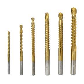 6 PCS Twist Drill Saw Drill Set High Speed Steel Carpentry Multi-function Metal Expansion Punch Groove Sawtooth Set Professional & DIY Use Twist Drill Bit Set