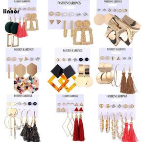 12 Pcs/Set Female Set Earrings Geometric Metal Acrylic Acetic Acid Tassel Earings Jewelry Accessories