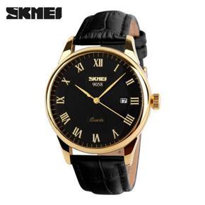 SKMEI Fashion Business Couple Casual Waterproof Leather Strap Quartz Watches For Men And Women 9058 (1 Piece)