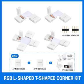 4-Pin RGB Strip Connector 10mm unwired Gapless Solderless Adapter Terminal Extension L-shaped T-shaped corner kit for SMD5050 Strip Light