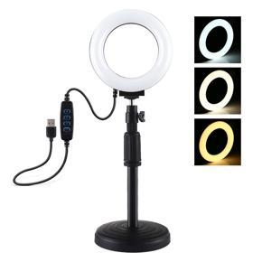 PULUZ Round Base Desktop Mount + 4.7 inch 12cm 3 Modes USB Dimmable LED Ring Vlogging Video Light, Adjustable Height: 18cm-28cm