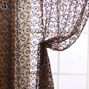 Romantic Floral Vine Pattern Tulle Door Window Curtain Drape Panel Sheer Valance