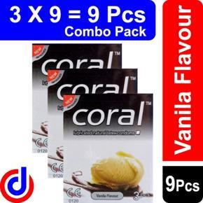 Coral  Condom - Vanila Flavoured - 3 x 3 = 9 pcs - package