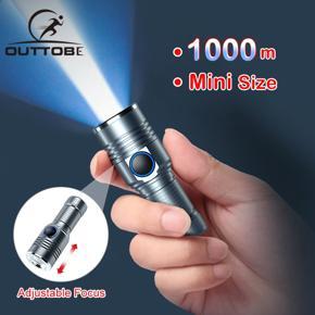 Outtobe Mini Flas-hlight LED Torch Light Mini Rechargeable LED Flash-light Zoom Outdoor Pocket Size Waterproof Flas-hlight Strong Light 1000m Distance for Hiking Hunting