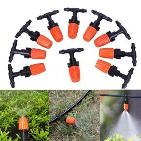 Atomization Nozzle (10-Pcs) Misting Flow Adjustable Plastic Fogger With 4mm Tee (10-Pcs) for Field Crops, Vegetables, Nursery, Garden Irrigation as well as Temperature Control in Poultry and Dairy Far