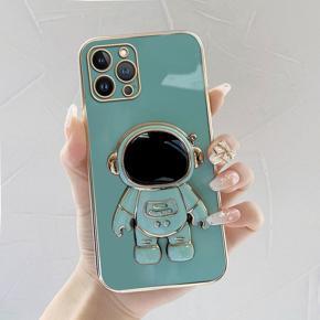 Hontinga for iPhone 13 Pro Max Back Cover With Cartoon Astronaut Folding Bracket Cases Luxury 6D Plating Soft Silicone Phone Cases