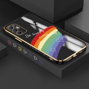 Hontinga for OPPO Reno6 Case Luxury 6D Plating Smile Rainbow Side Pattern Soft Back Cover Silicone Square Phone Cases