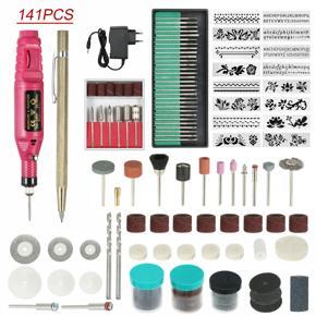 141pcs Electric Nail Drill Buffer Kit Micro Engraver Pen Mini DIY Vibro Engraving Tool Portable Polish Machine(EU Plug)