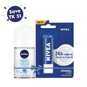 Nivea Roll On Fresh Natural 50ml and Nivea Original Care Lip Balm 4.8g Combo Offer