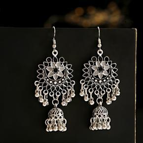 Trendy Indian Earrings for Women Jhumka Tassel Flower Drop Earrings Craved Bells Afghan Egypt Gypsy Turk Ethnic Jewelry for Girls