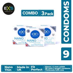 EXS - Nano Thin Condom - Combo of 3 Packs - 3x3=9pcs (Made in UK)