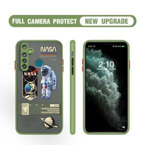 Hontinga for Realme 5 Pro Case Cartoon Astronaut Cover Camera Shockproof Protection Case Edge Frosted Transparent Phone Cover