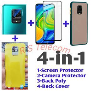 4-in-1 Combo Pack Screen Protector+Camera Lens Protector+Back Poly+Back Cover For Xiaomi Redmi Note 9/Note 9s/Note 9 Pro/Note 9 Pro Max