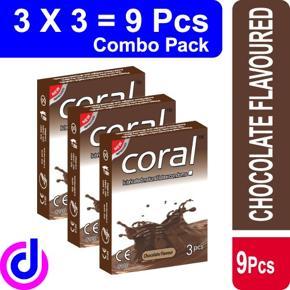 Coral - Chocolate Flavoured Condom For Men 3 x 3 = 9 pcs - Package