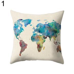 18 Inch Square World Map Print Pillowcase Cushion Cover for Home Room Office