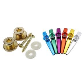 BRADOO- 2Pcs Golden Strap Button with Mounting Screw for Guitar Mandolin & Set of 6 Colors Metal Kazoo Good Companion