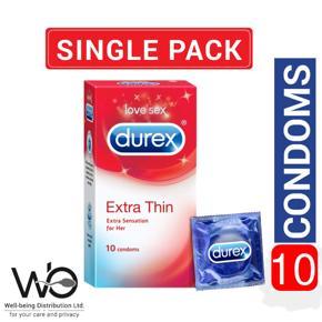 Durex - Extra Thin Condom for Extra Sensation of Her - Large Single Pack - 10x1=10pcs (Made In India)