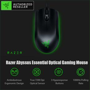 Razer Abyssus Essential Optical Gaming Mouse w/True 7200 DPI Optical Sensor/3 Hyperesponse Buttons Powered by Razer Chroma Ambidextrous Ergonomic Wired Computer Mice for Windows PC Gamers