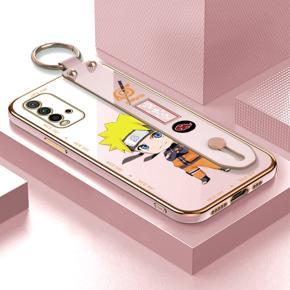 Hontinga for Redmi 9T/Redmi 9 Power Back Cover With Wristband Luxury 6D Plating Anime Naruto Uzumaki Case Soft Silicone Square Phone Cases