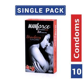 Manforce - Strawberry Flavour Condoms - Large Single Pack - 10x1=10pcs