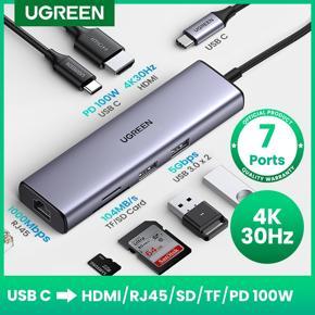 UGREEN USB C Hub 7-IN-1 USB C Multiport Adapter 4K HDMI 100W Power Delivery LAN Ethernet Adapter 2 USB 3.0 5Gbps Ports, SD/TF Card for MacBook, iPad Pro, Surface Pro, iMac, Mini M1, XPS