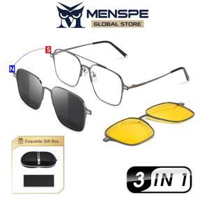 MENSPE 3 In 1 Sunglasses Men Polarized Sunglasses Night Vision Eyewear Magnetic Sun Glasses Frame Spectacles 3 Lens Unisex Anti-UV Spectacles Fashion Eyeglass