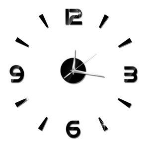 3D Home Decor Quartz Diy Wall Clock Clocks Horloge Watch Living Room Fashion Acrylic rror Stickers Black