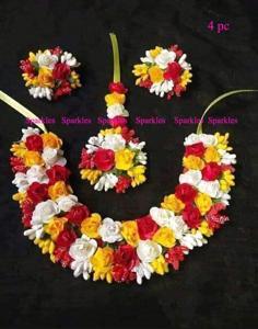 Artificial Flower Jewellery For Girls & Women 4 pcs set - Multicolor