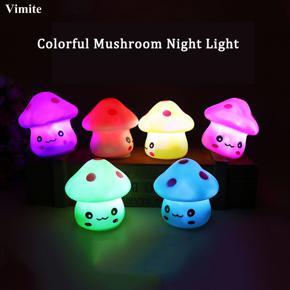 Vimite Led Mini Mushroom Night Light Battery Operation Colorful Cute Night Lamp Toy for Room Bedroom Decoration Lighting Kids Gift