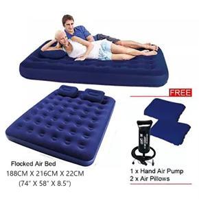 Double Air Bed Intact Box Free Pumper - Blue