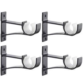 4 Pack Single Curtain Rod Brackets for Dry Rod Alunum Alloy avy Duty Curtain Rod Holders (Black)