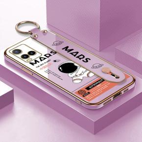 Hontinga for Vivo Y33S/Y21 2021/Y21S/Y21A/Y21T/Y33T Back Cover With Wristband Luxury 6D Plating Cute Space Astronaut  Case Soft Silicone Square Phone Cases