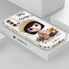 Hontinga for OPPO F19 A95 A74 4G Back Cover Luxury 6D Plating Cartoon Satchel Girl Side Pattern Case Soft Silicone Square Phone Cases