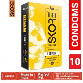 Skore - Banana Flavored 1500+ Dots Condoms With Extra Lubrication - Large Single Pack - 10x1=10pcs Condoms