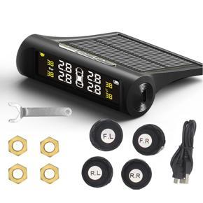 Car TPMS Tire Pressure Monitoring System Solar Charging HD Digital LCD Display Auto Alarm System Wireless With 4 Sensor