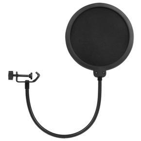 Studio Microphone Mic Round Shape Wind Pop Filter Shield with Stand Clip Recording Vocals Home (Black)