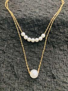 Fashion Sweet Double Layer Imitation Pearl Ball Droplets Chain Pendant Necklace