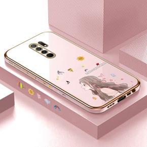 Hontinga for Redmi 9 Xxiaomi Poco M2 Back Cover Luxury 6D Plating Sunshine Girl Side Pattern Case Soft Silicone Square Phone Cases