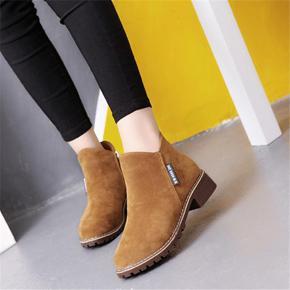 Ladies Womens Winter Snow Faux Suede Zipper Chunky Low Heel Ankle Boots Shoes